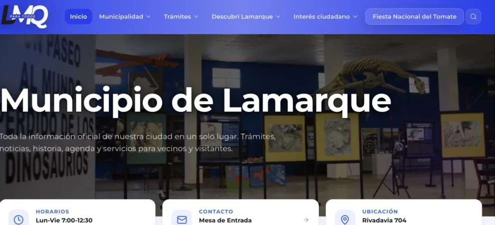 Portada de inicio de la nueva web de la municipalidad de Lamarque. Foto: captura. 