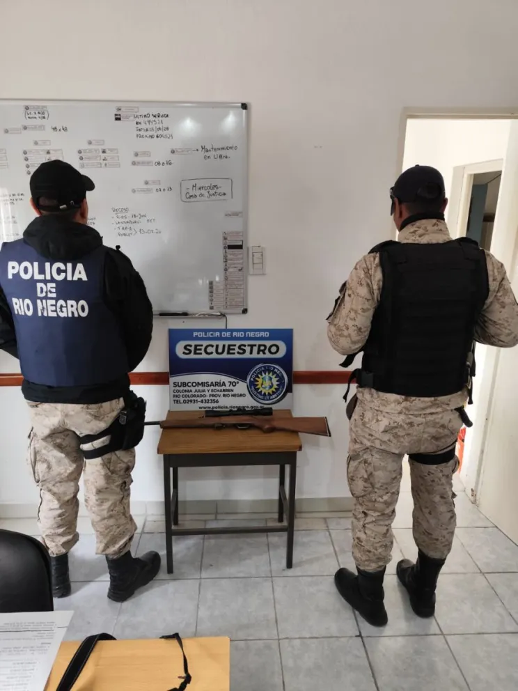 La carabina calibre 22 con mira telescópica fue secuestrada durante un control preventivo realizado sobre la Ruta Provincial 50, en cercanías de Río Colorado. Foto: gentileza.